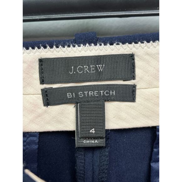 J Crew Bi Stretch Navy wool blend trousers Womens 4 pinstripe sides Pockets - Picture 3 of 6